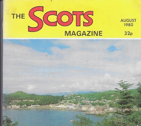 The top half of the cover of The Scots Magazine of August 1980. The image is of a coastal town with boats in the bay and green hills behind.