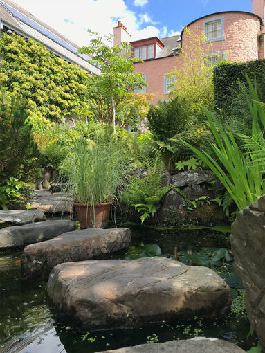 Japanese garden feature in Broughton House Garden