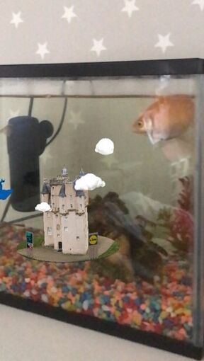 The new Craigievar Castle Instagram AR filter sits in the middle of a fish tank