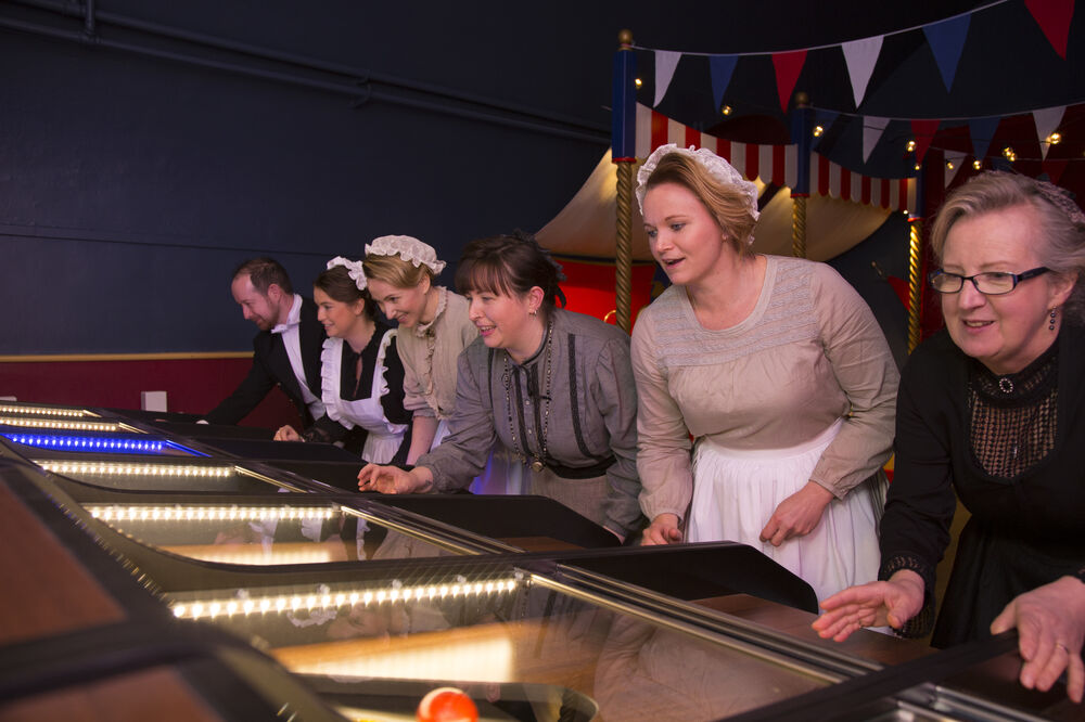 Staff at Brodick Castle playing games in the new Victorian Arcade