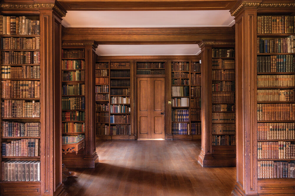Books on shelves in Brodie Castle library