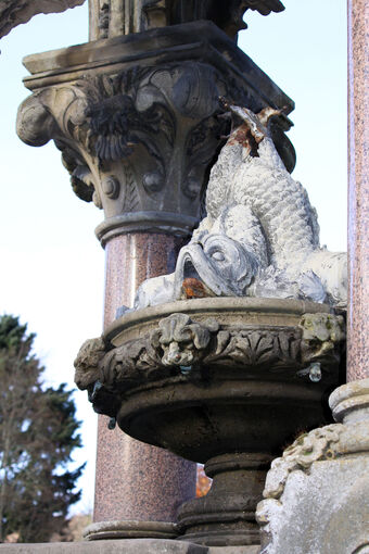 A fish carving on the Atholl Memorial Fountain in Dunkeld