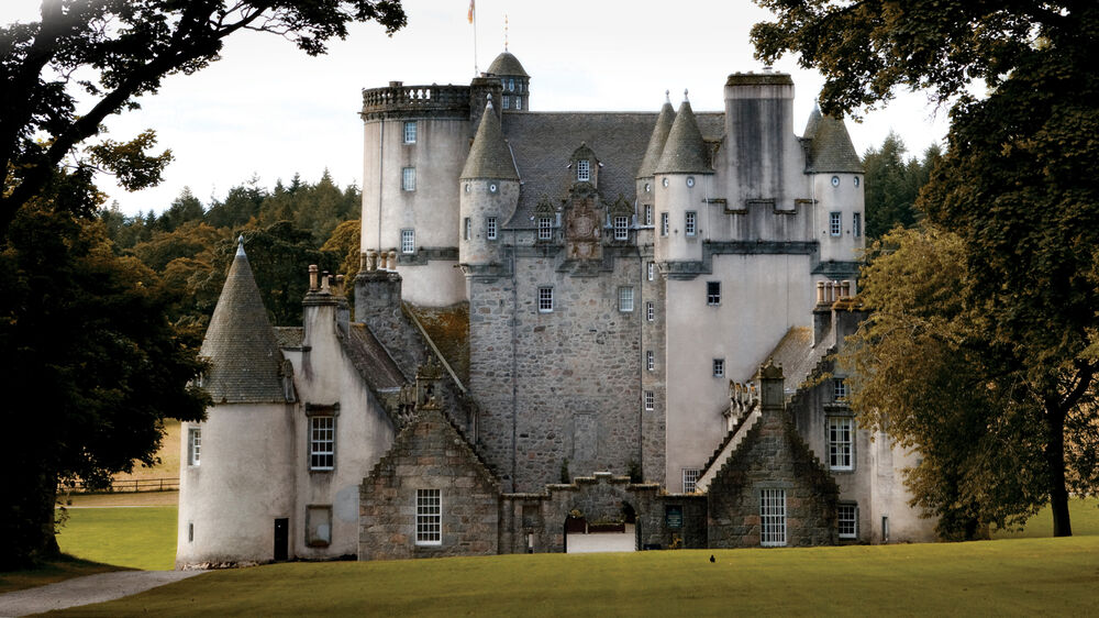 View of Castle Fraser’s main entrance in autumn