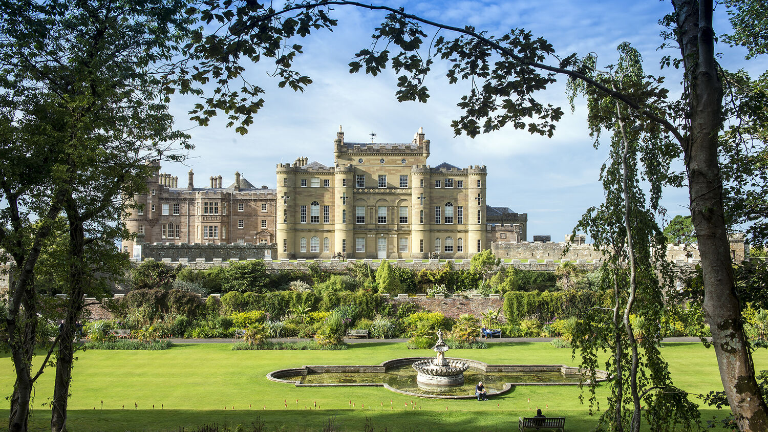 Looking towards Culzean Castle, with the Fountain Court garden in the foreground.